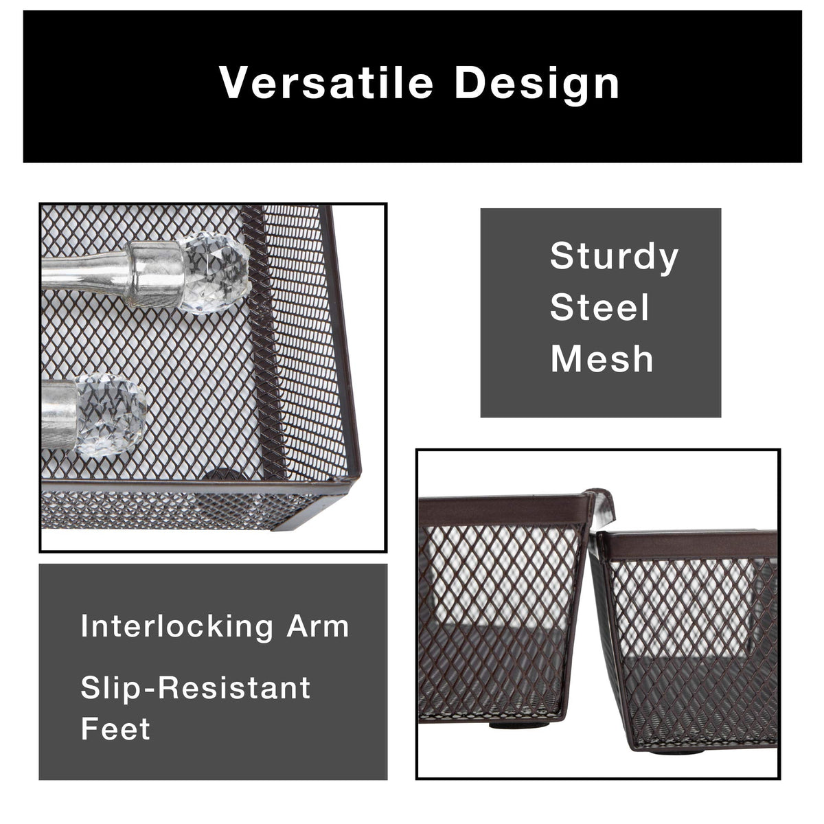 Steel Mesh Drawer Organizer with Interlocking Ends – 15" x 6" – Silver